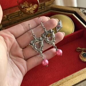 Vintage Silver Tone Cherub Dangle Earrings